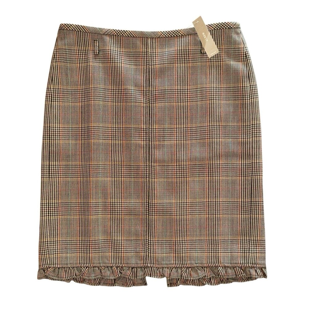 NWT J. Crew Classic Ruffle Trim Glen Plaid 100% Wool Midi Skirt Chic Size 8 NEW - Picture 4 of 16